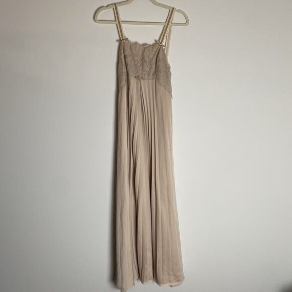 Fairy Goddess Dress Fairytale Ethereal Gown Tan Pleated Bows Romantic Small Midi - Picture 1 of 16
